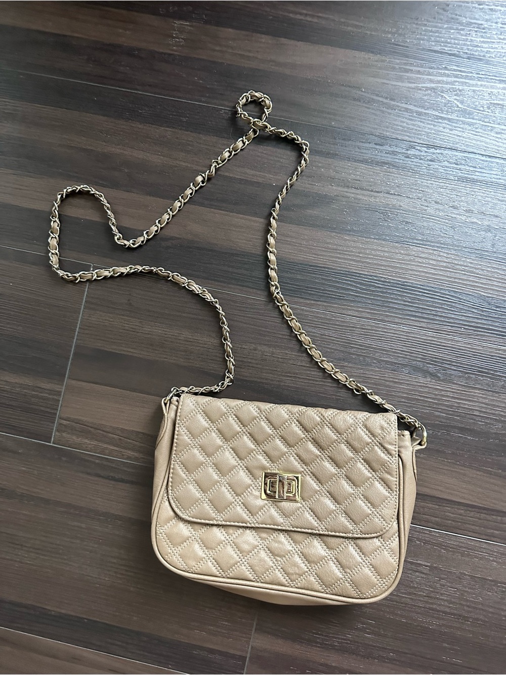 ASOS Quilted Beige Crossbody Bag with Gold Chain
